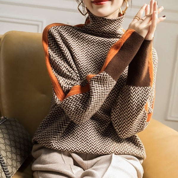Sønder København | Vera™ | Sweater med høj krave og kontrasterende striber
