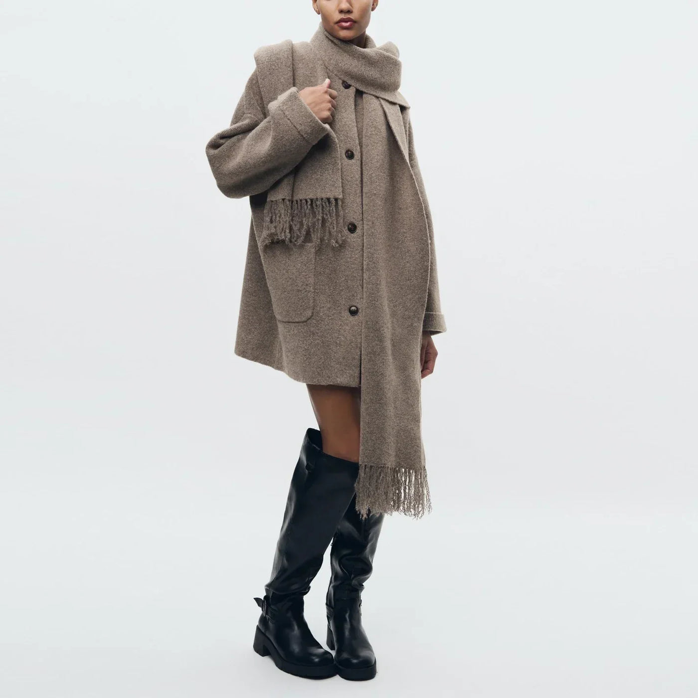 Abigail | Strikket Cardigan med Tørklæde