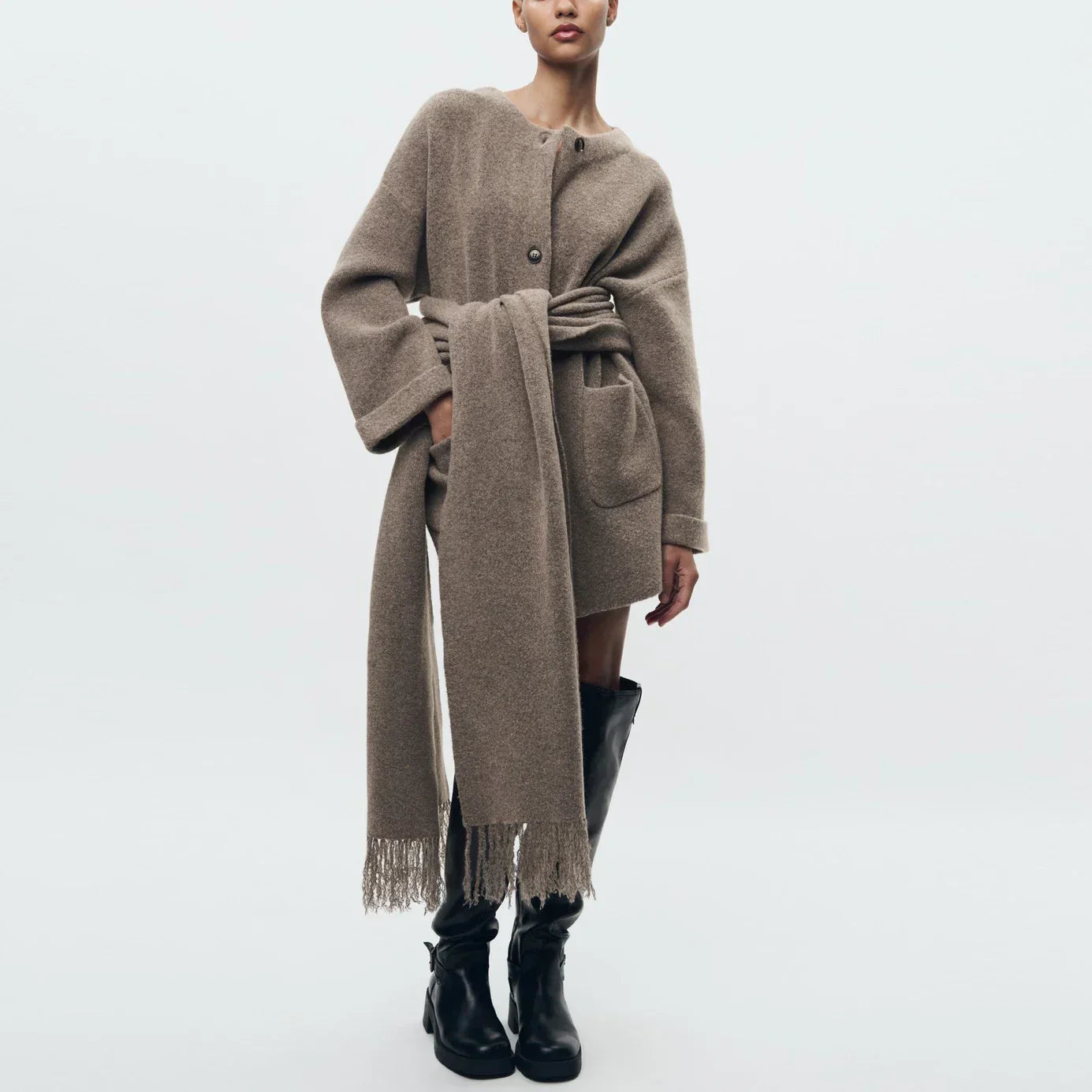 Abigail | Strikket Cardigan med Tørklæde