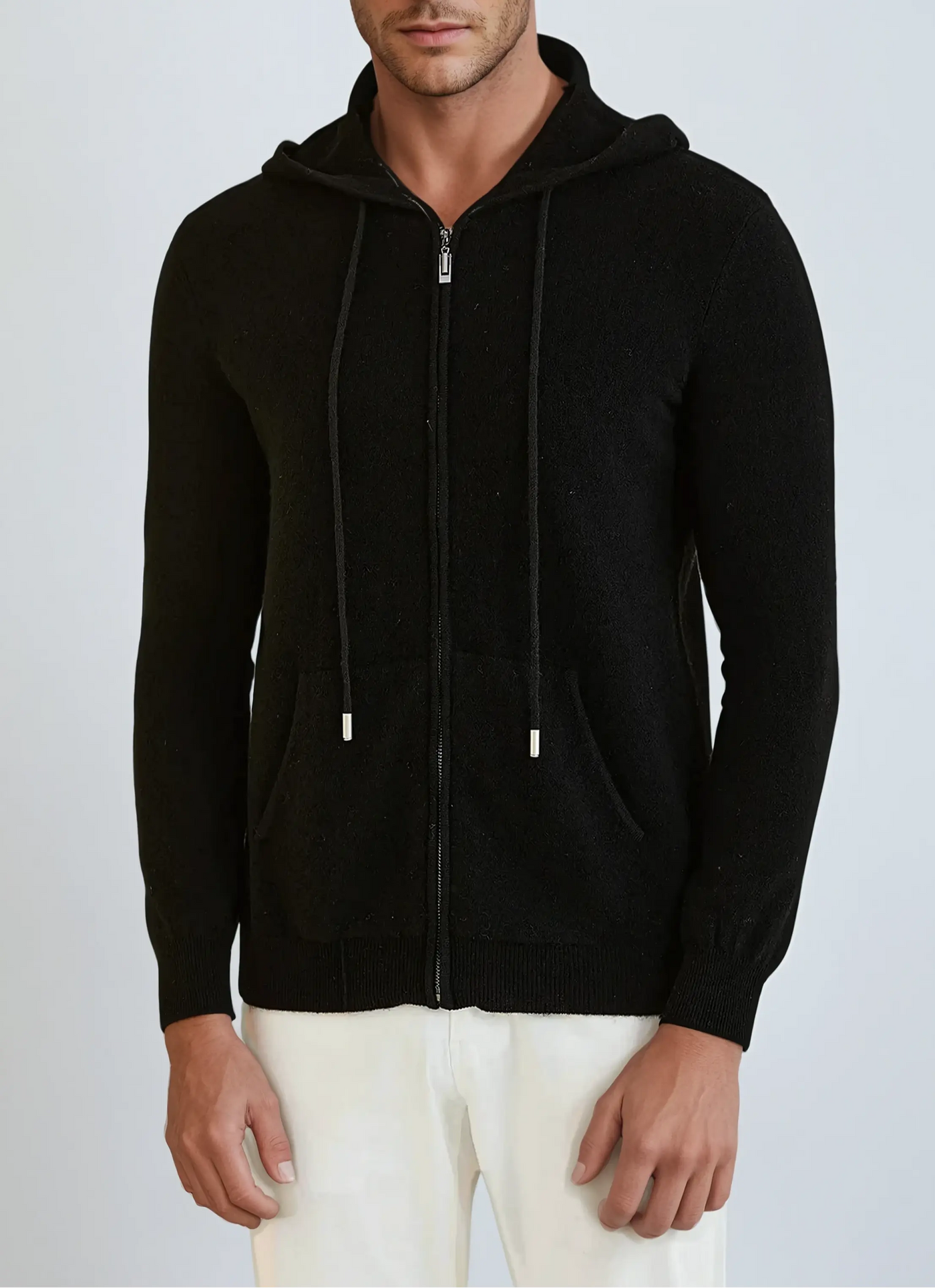 Cashmere Strikvest med Lynlås - Sort