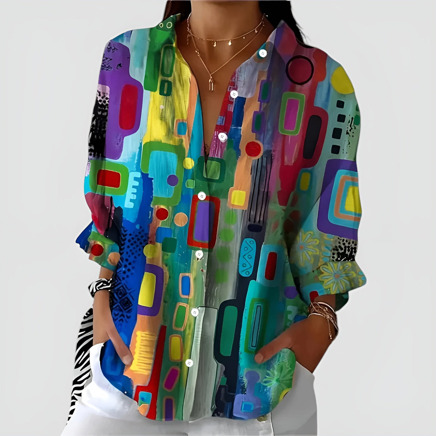Ida™ bluse med farverigt design