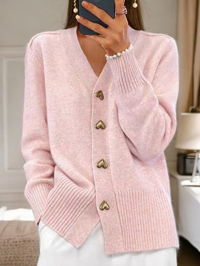 Alma™ – Sort cardigan med gyldne hjerteknapper 