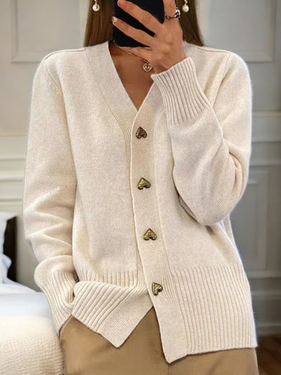 Alma™ – Sort cardigan med gyldne hjerteknapper 