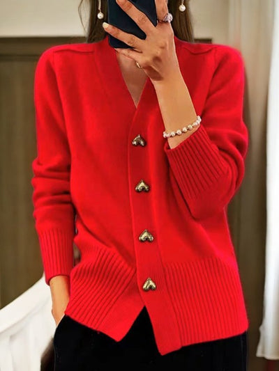 Alma™ – Sort cardigan med gyldne hjerteknapper 